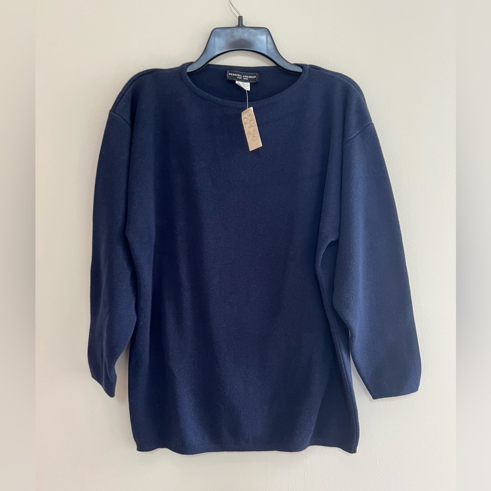 NWT Perkins Shearer Vintage 100% Cotton Crewneck Pullover Navy Blue Sweater, M